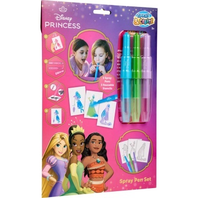 Conjunto de canetas spray coloridas Disney Princess Spray Pen Set com packaging rosa e personagens de princesas