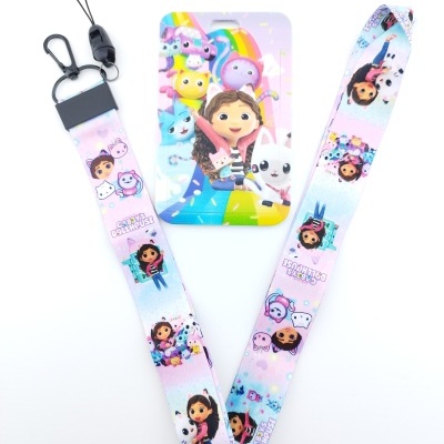 Cordão rosa com personagem e capa rígida para cartão colorida