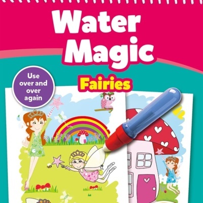 Jogo de coloração Water Magic Fairies com caneta de água azul e imagens coloridas de fadas e arco-íris