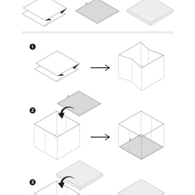 Instruções de montagem de caixa de armazenamento Arditex em desenho esquemático.