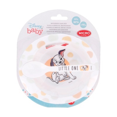 Conjunto micro-ondas bebê Disney Baby com prato e colher com desenho 101 Dálmatas