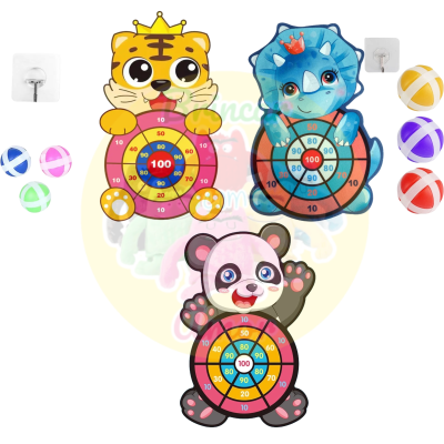 Dardos magnéticos com alvos de tigre, dinossauro e panda, bolas coloridas e ganchos para pendurar