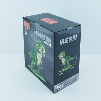 Embalagem preta para conjunto de blocos de montar com dinossauro verde pixelado