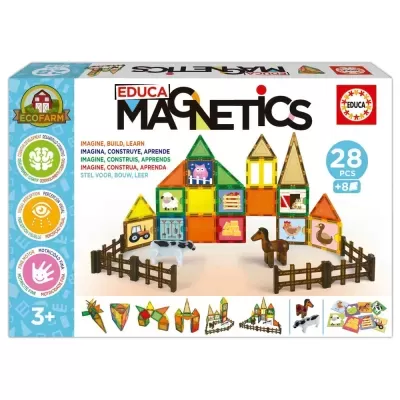 Jogo EDUCA MAGNETICS ECOFARM 28 peças coloridas com figuras de animais e cercas para crianças 3+