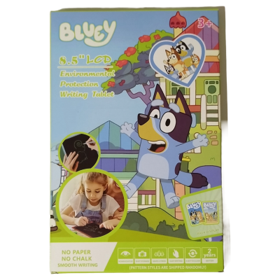 Embala de tablet de escrita LCD Bluey com personagens da série e texto promocional