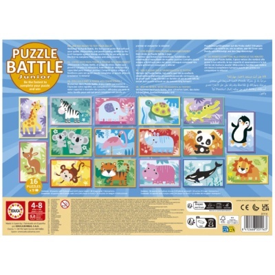 Caixa do puzzle Battle Junior com 16 imagens de animais para crianças