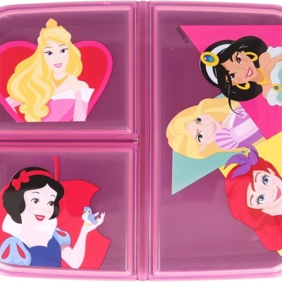 Tupperware para crianças cor-de-rosa com imagens de princesas da Disney