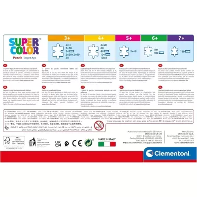 Embalaem de puzzles Super Color com informações das idades e peças