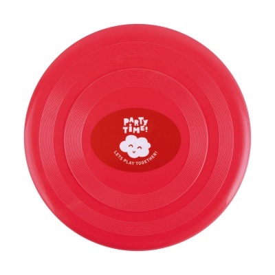 Frisbee vermelho com desenho branco no centro