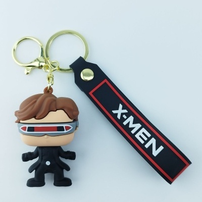 Chaveiro de personagem X-Men com etiqueta preta e vermelha