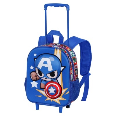 Mochila infantil azul com estampa do Capitão América e rodas