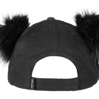Boné preto com pompons de pelo sintético pretos nas laterais