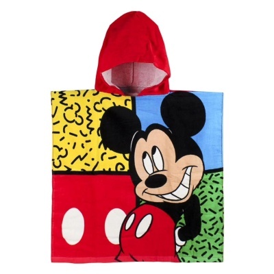 poncho de criança vermelho com capuz e estampa do Mickey Mouse