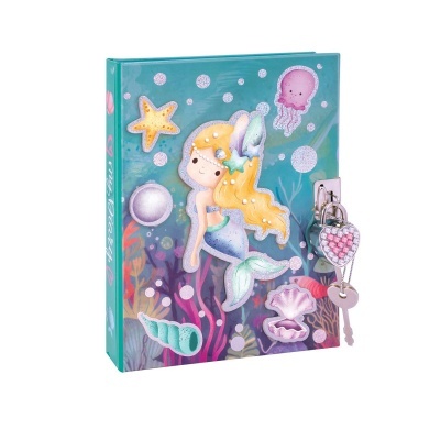 Diário com capa ilustrada com sereia e fecho em forma de coração
