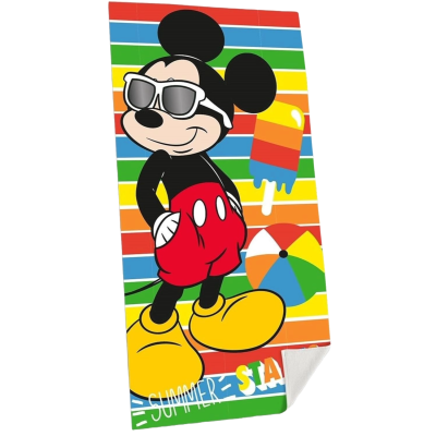 Toalha de praia colorida com ilustração do Mickey Mouse e texto Summer Star