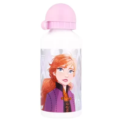 Garrafa de água infantil rosa com personagem ruiva