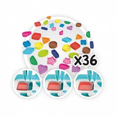 Peças plásticas coloridas e instruções de montagem