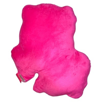 almofada de peluche cor-de-rosa com formato irregular
