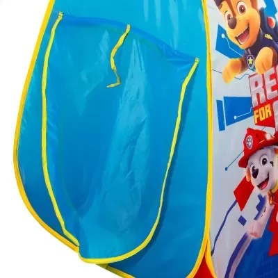 Tenda infantil azul com personagens Paw Patrol e porta amarela