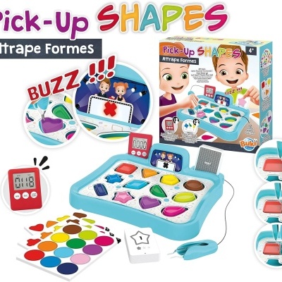 Jogo infantil Pick-Up SHAPES com tabuleiro azul e formas coloridas