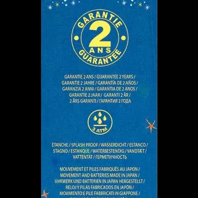 Embalagem relógio infantil super-herói azul com texto garantia 2 anos e resistência água