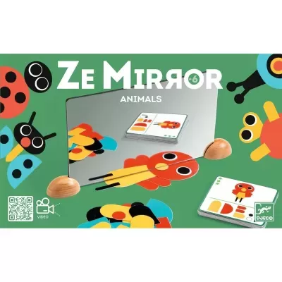Jogo ZE MIRROR ANIMALS com espelho e cartões coloridos com desenhos de animais