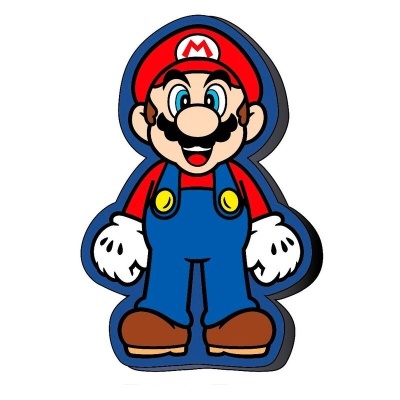 Boneco do personagem Mario com fato azul, chapéu e luvas brancas