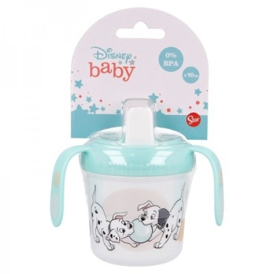 Copo de treino Disney Baby com tampa azul e desenhos de cães 101 Dálmatas