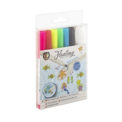 Conjunto de marcadores coloridos para vidro com embalagem transparente e texto Floating