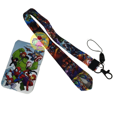 Cordão para crachá com padrão de super-heróis Marvel e suporte de plástico com imagens coloridas