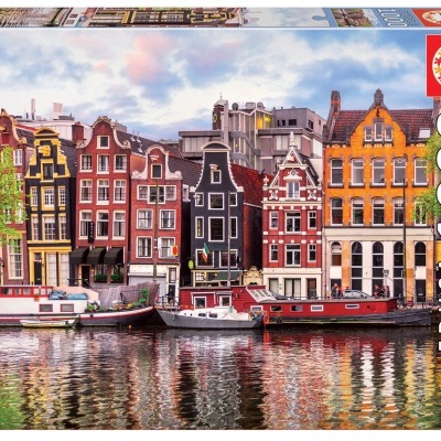 Caixa de puzzle EDUCA 1000 peças com edifícios coloridos e canal com barcos