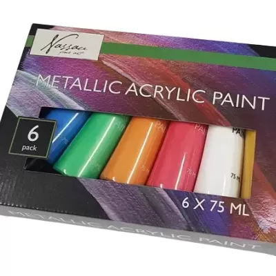 Pack de tinta acrílica metálica com 6 tubos coloridos