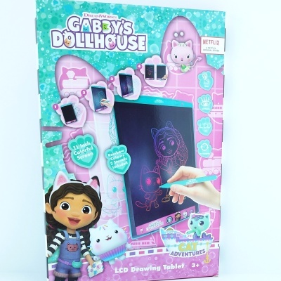 Embalagem de tablet de desenho LCD Gabby's Dollhouse para crianças com cores rosa e verde