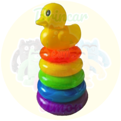 Brinquedo infantil empilhável com pato amarelo e argolas coloridas