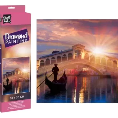 Kit pintura diamante gondoleiro gôndola ponte pôr do sol embalagem rosa