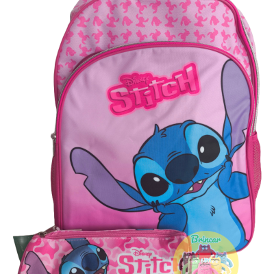 Mochila e estojo rosa Disney Stitch com personagem Stitch azul
