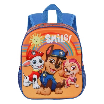 Mochila infantil com desenhos animados de cães e texto SMILE!