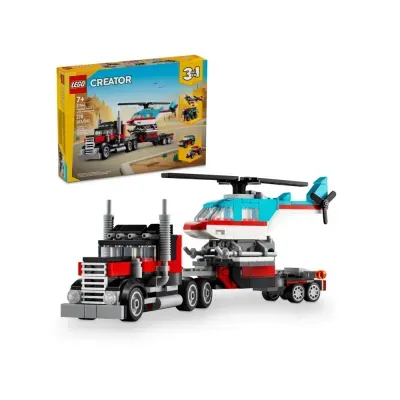 Brinquedo de construção LEGO Creator camião e helicóptero com caixa ao fundo