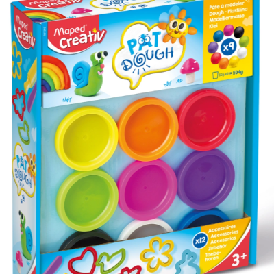 Conjunto de massa de modelar Maped Creativ com nove potes coloridos e acessórios variados