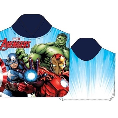 Poncho com estampa dos Vingadores Marvel para crianças, azul com personagens coloridos