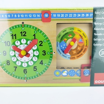 Relógio/calendário de madeira colorido para crianças
