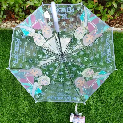 Guarda-chuva transparente com personagens da Disney Frozen e flocos de neve