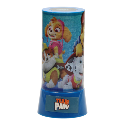 Lanterna azul com personagens de cães desenhados e etiqueta TEAM PAW