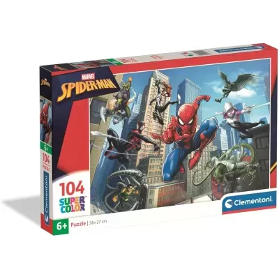 Caixa de quebra-cabeça Marvel Spider-Man de 104 peças com imagem colorida na caixa