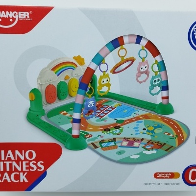 Caixa de brinquedo infantil HUANGER Piano Fitness Rack colorido com arco e base acolchoada