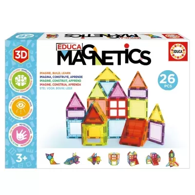 Brinquedo de peças magnéticas coloridas EDUCA MAGNETICS 26 peças para crianças 3+