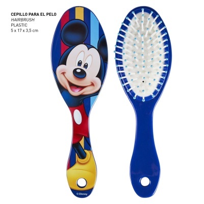 Escova de cabelo azul com Mickey Mouse e cerdas brancas e azuis