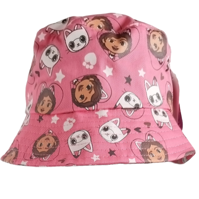 Chapéu rosa com desenhos de personagens de desenho animado e estrelas