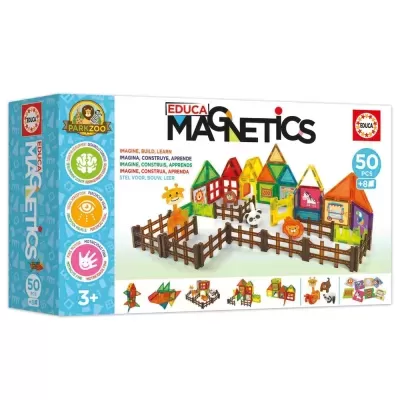 Jogo de construção magnético EDUCA Park Zoo com 50 peças e animais de plástico.