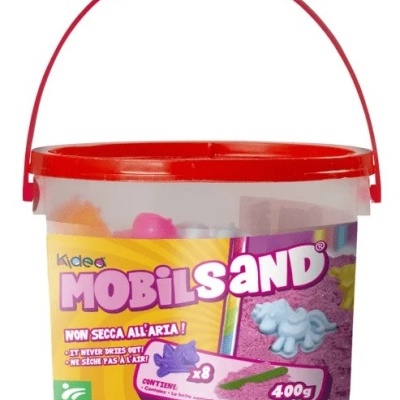 Balde de MOBILsAND areia modelar lilás com tampa e pega vermelhas